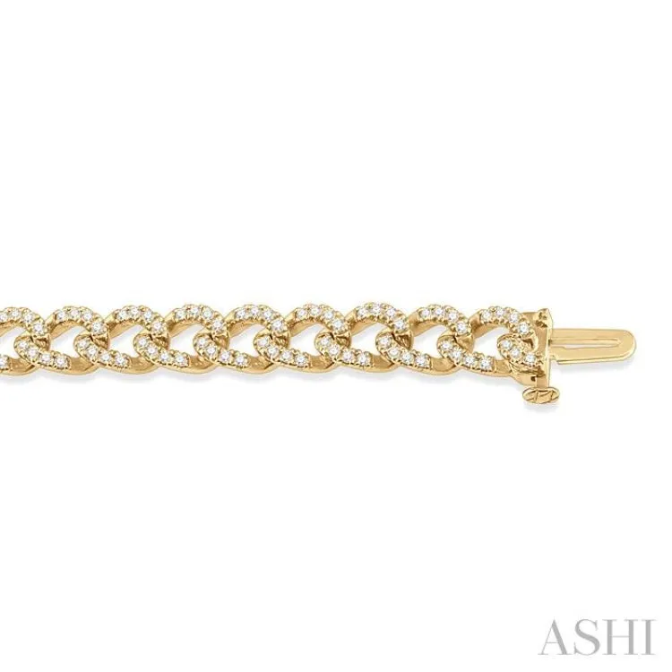 1 1/2 Ctw Round Cut Diamond Curb Bracelet in 14K Yellow Gold