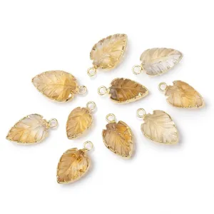 10-14mm Gold Leafed Citrine Carved Leaf Focal 1 piece