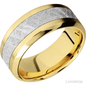 10K Yellow Gold with Satin , Polish Finish and Meteorite Inlay - 9 MM