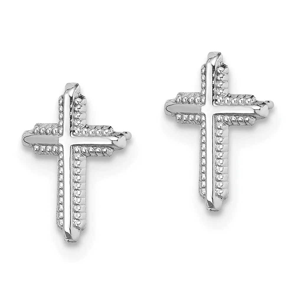 10KT White Gold 10X7MM Cross Stud Earrings