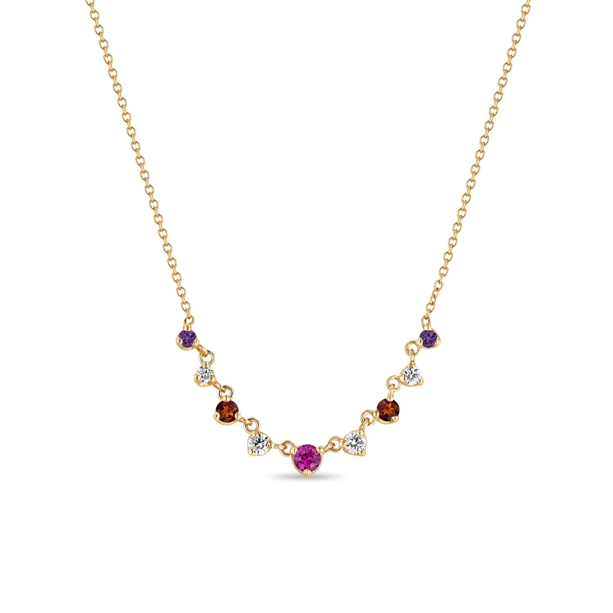 14k Linked Graduated Pink Ombre Gemstone Necklace