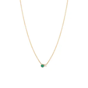 14k Prong Diamond & Emerald Necklace