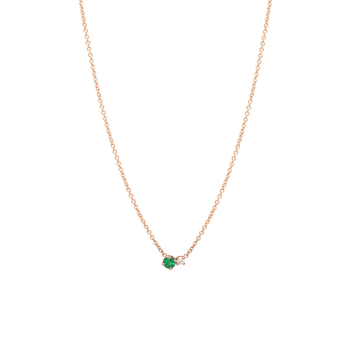 14k Prong Diamond & Emerald Necklace