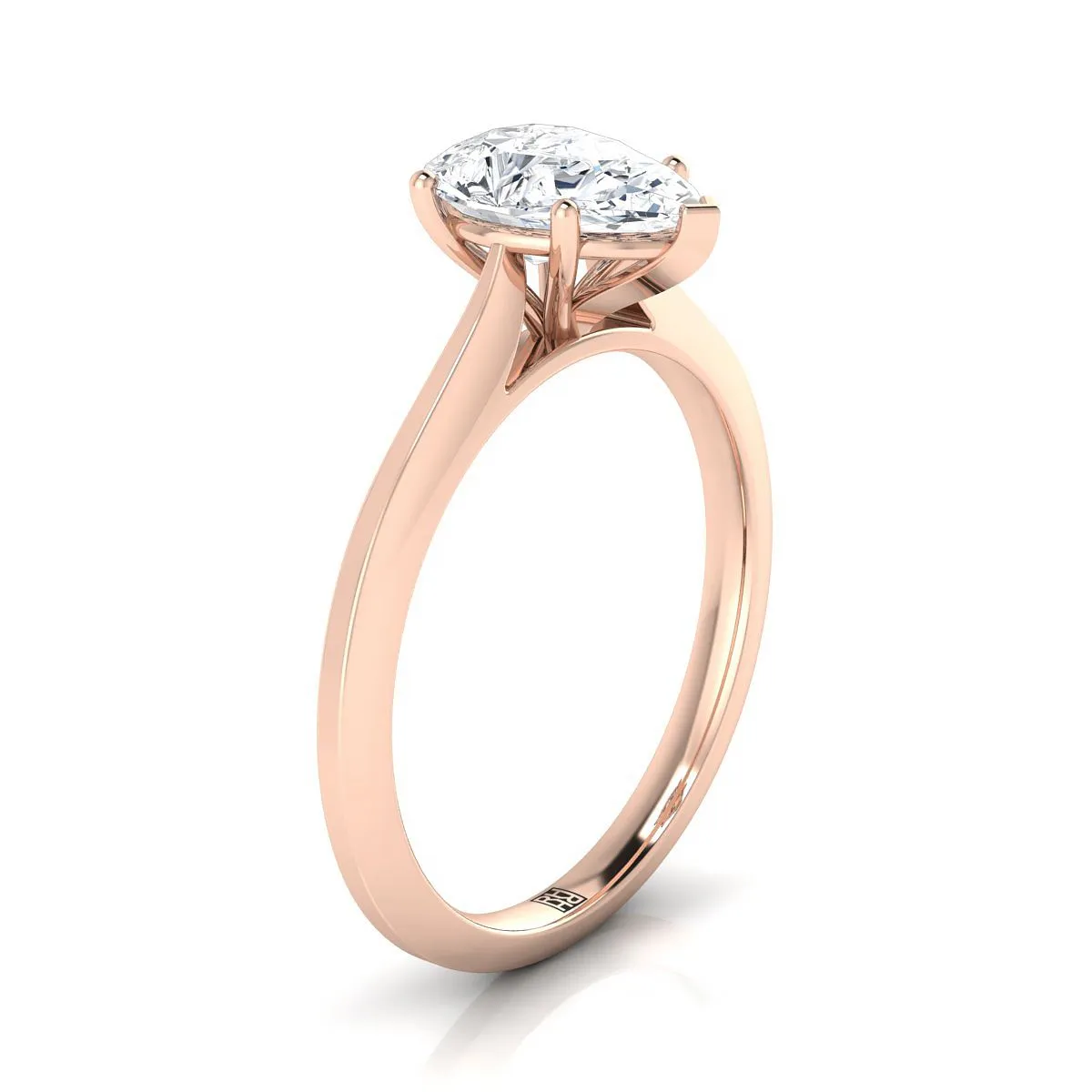 14K Rose Gold Pear Shape Center  Timeless Solitaire Comfort Fit Engagement Ring