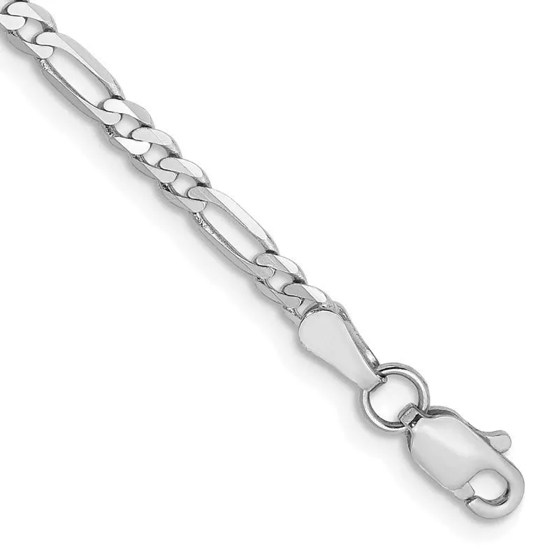 14k WG 2.75mm Flat Figaro Chain Bracelet