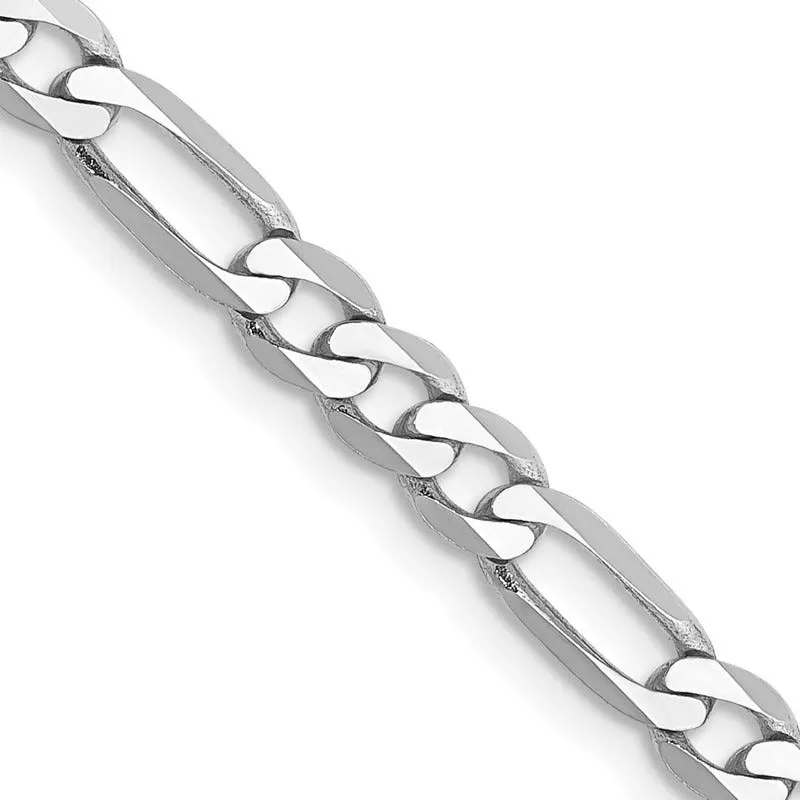 14K White Gold 4mm Flat Figaro with Lobster Clasp Chain Necklace