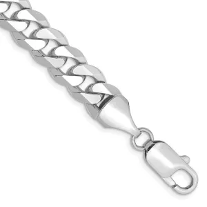 14K White Gold 9 inch 8.5mm Flat Beveled Curb with Lobster Clasp Chain Bracelet