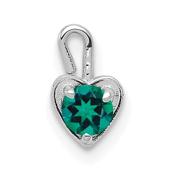 14k White Gold May Birthstone Heart Charm