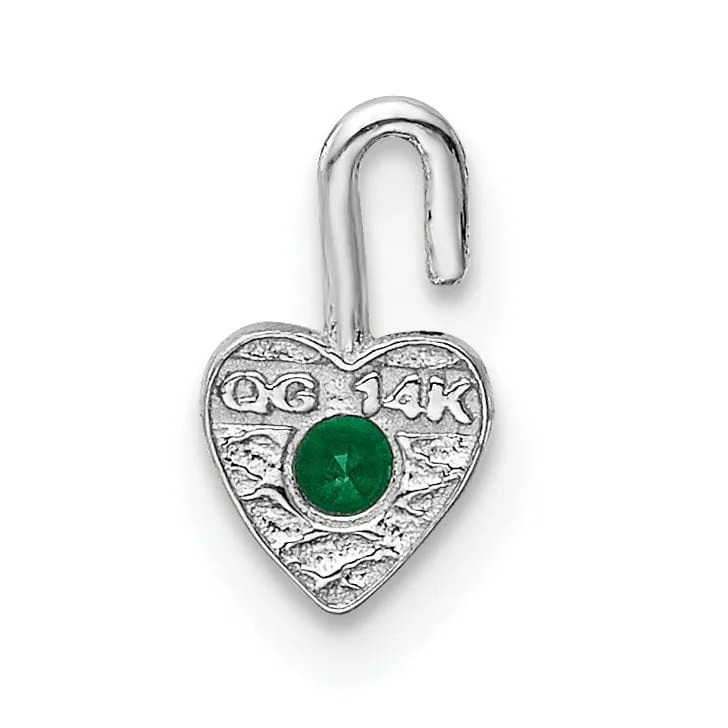 14k White Gold May Birthstone Heart Charm