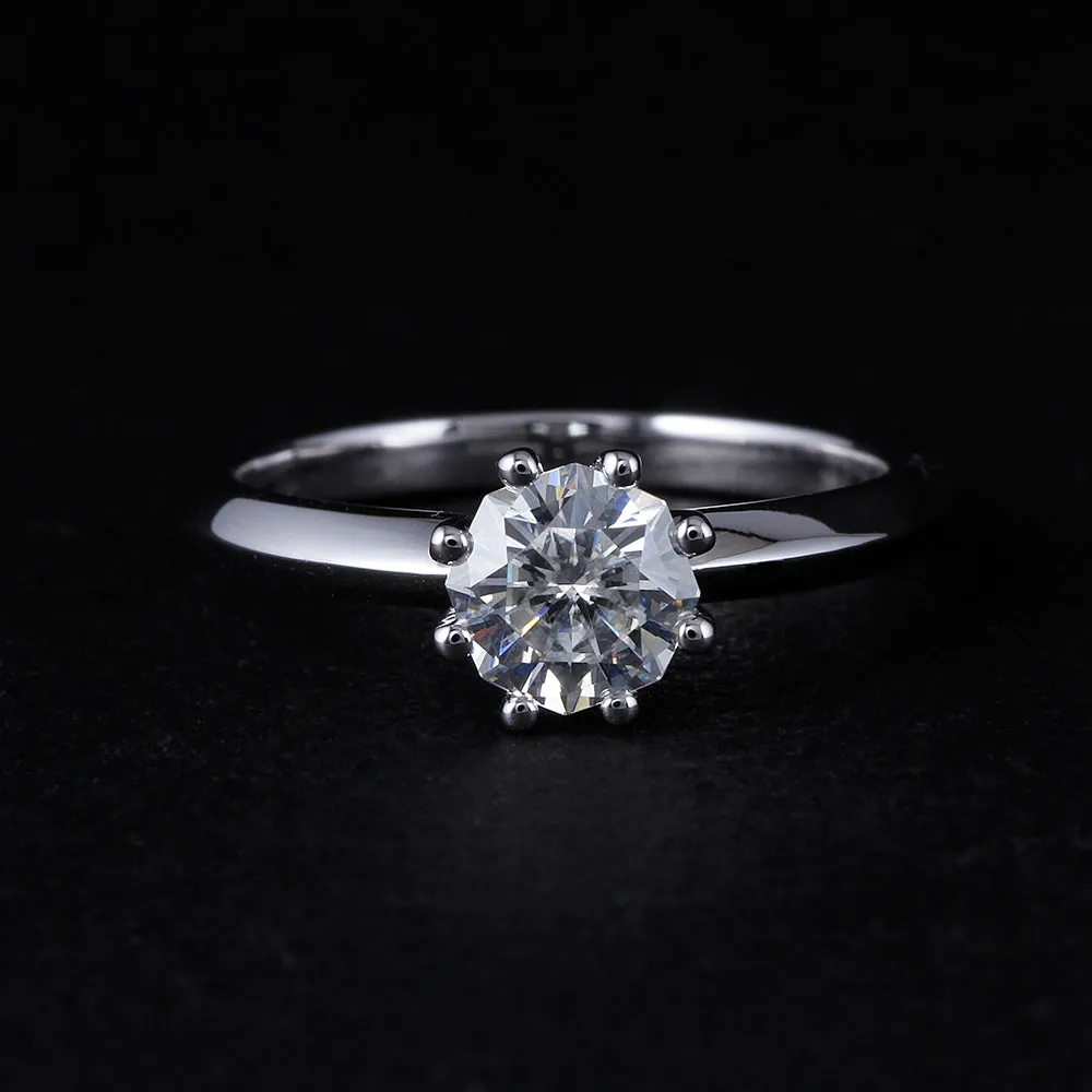 14k White Gold Octagon Cut Moissanite Ring 1ct