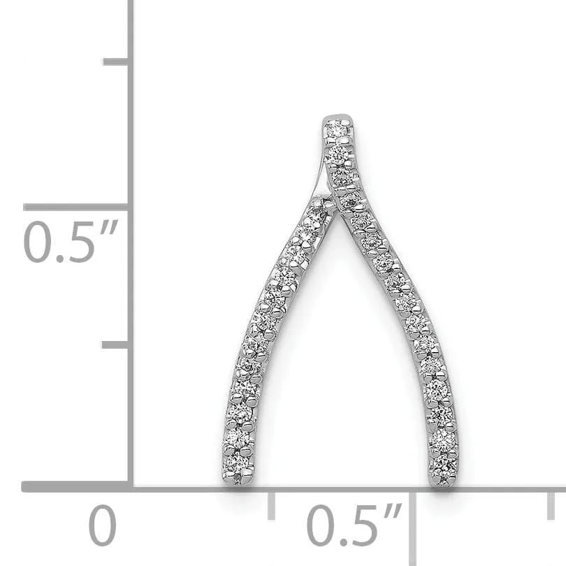 14k White Gold  Polished Finish 0.12CT Diamond Wishbone Design Chain Slide Pendant will not fit Omega Chain