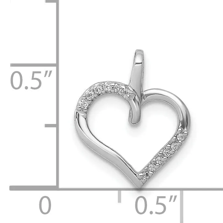 14k White Gold Polished Finish Close Back 1/20 CT Diamond Modern Swirl Heart Design Charm Pendant