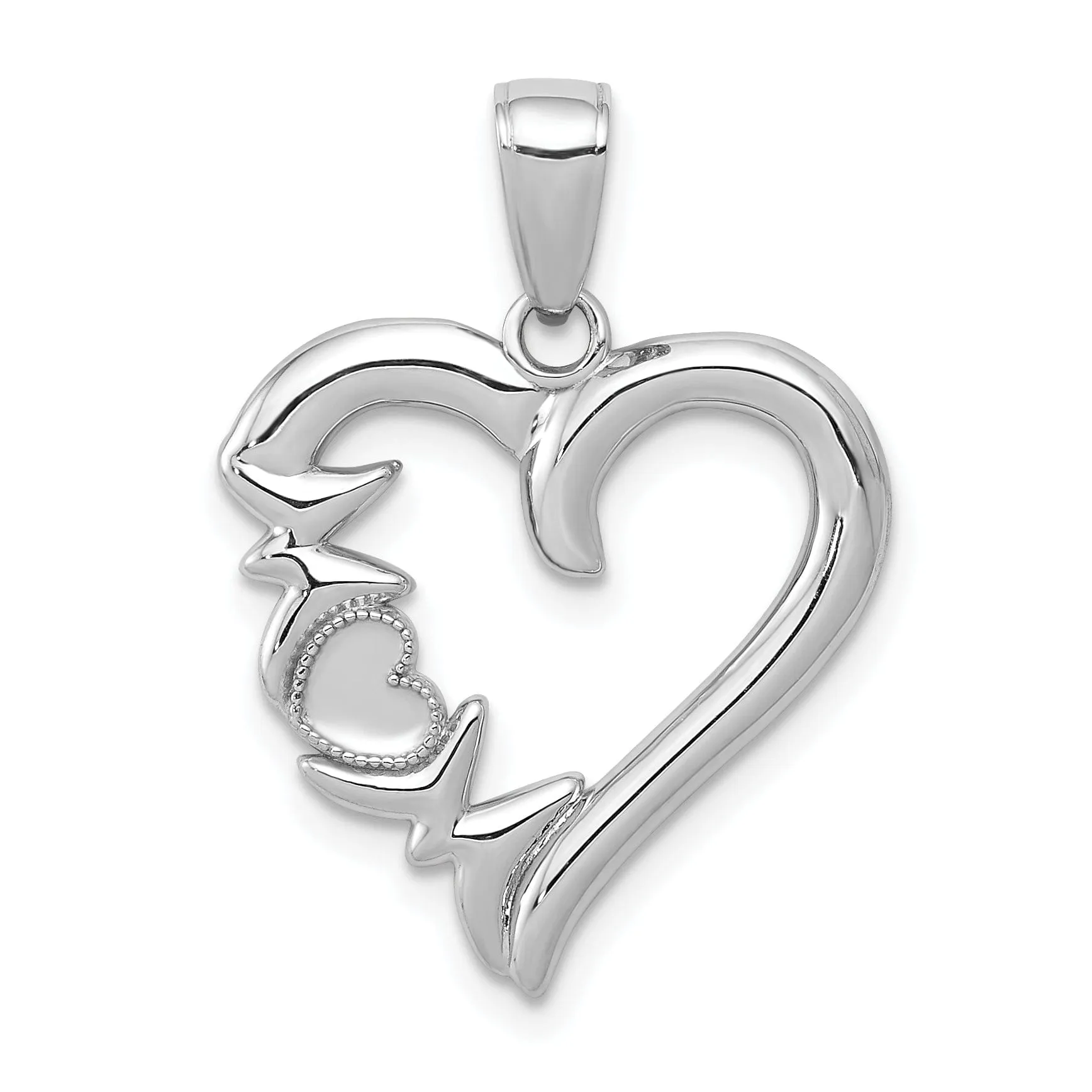 14K White Gold Polished Finish Heart Shape Design with MOM Charm Pendant