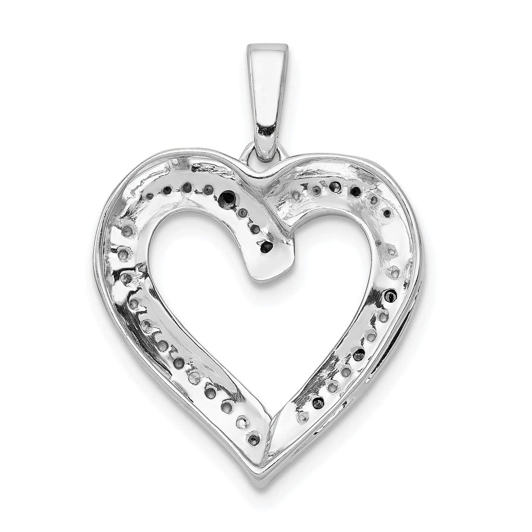 14k White Gold Polished Finish Open Back 1/20-CT Blue & White Diamond Heart Design Charm Pendant