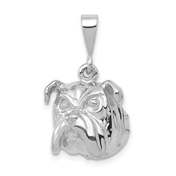 14K White Gold Textured Polished Finish Head Bull Dog Design Charm Pendant