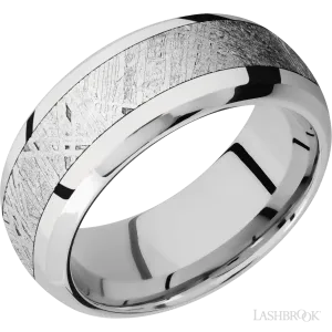 14K White Gold with Polish , Polish Finish and Meteorite Inlay - 9MM