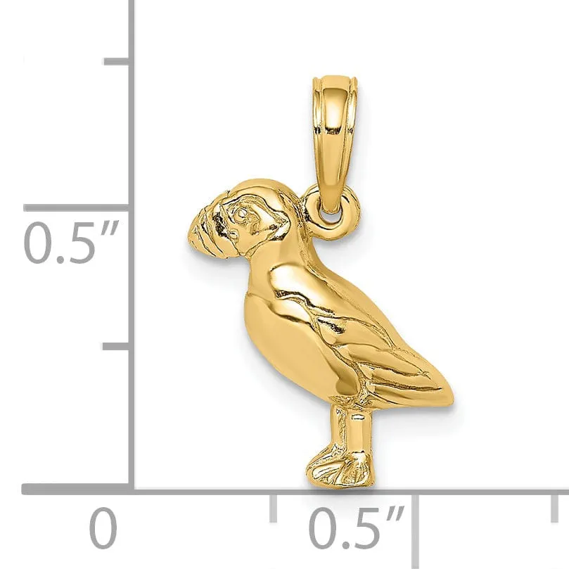 14K Yellow Gold 2-Dimensional Polished Textured Finish Puffin Bird Charm Pendants