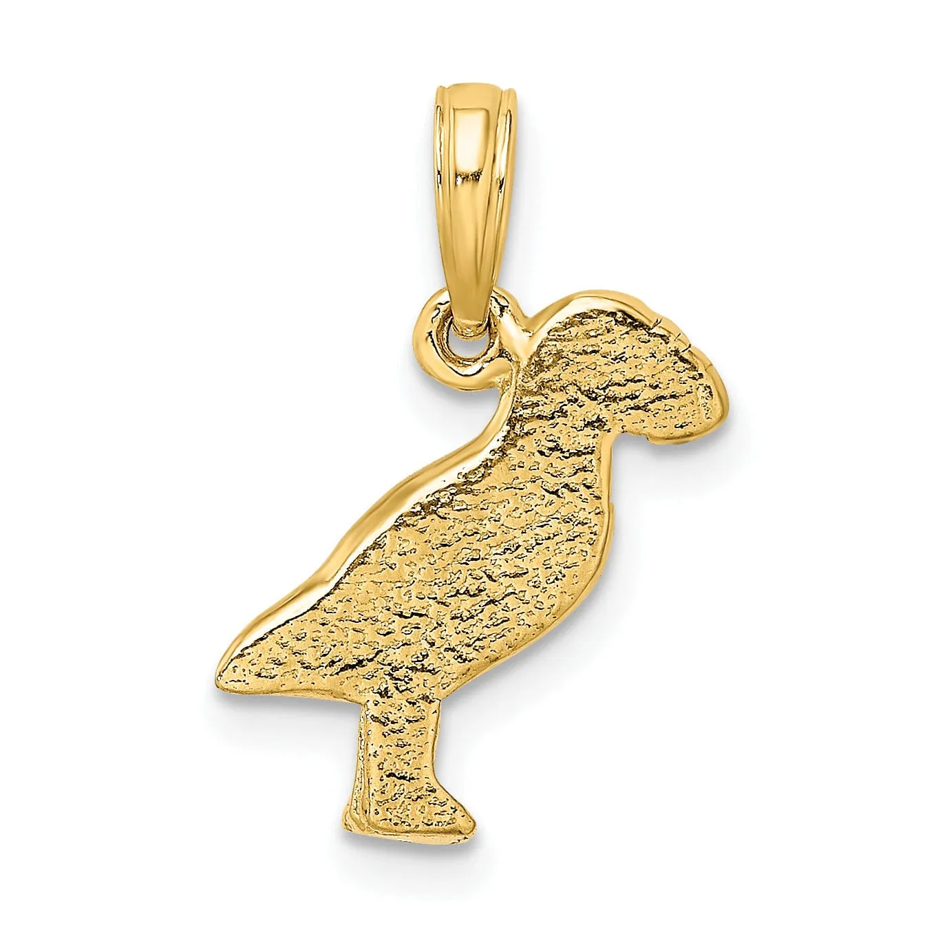 14K Yellow Gold 2-Dimensional Polished Textured Finish Puffin Bird Charm Pendants