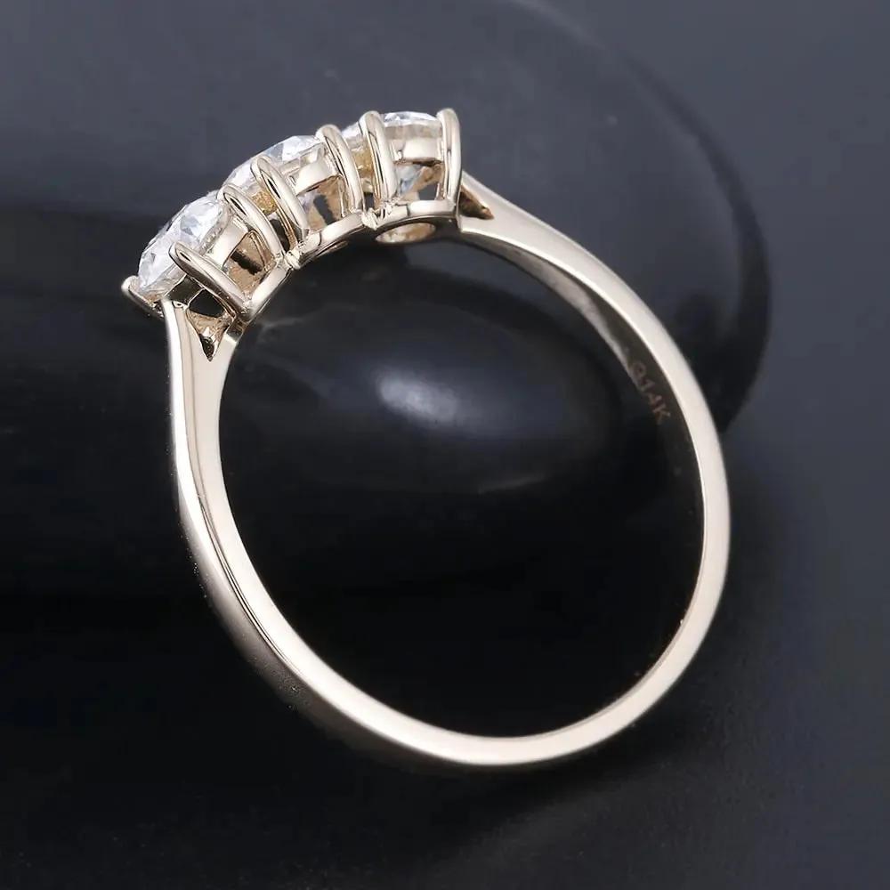 14k Yellow Gold 3 Stone Moissanite Ring 1ct Total