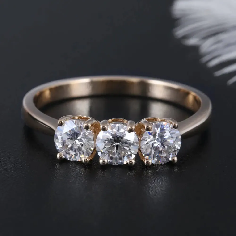 14k Yellow Gold 3 Stone Moissanite Ring 1ct Total