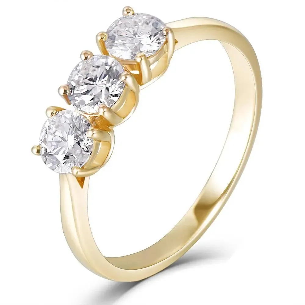 14k Yellow Gold 3 Stone Moissanite Ring 1ct Total