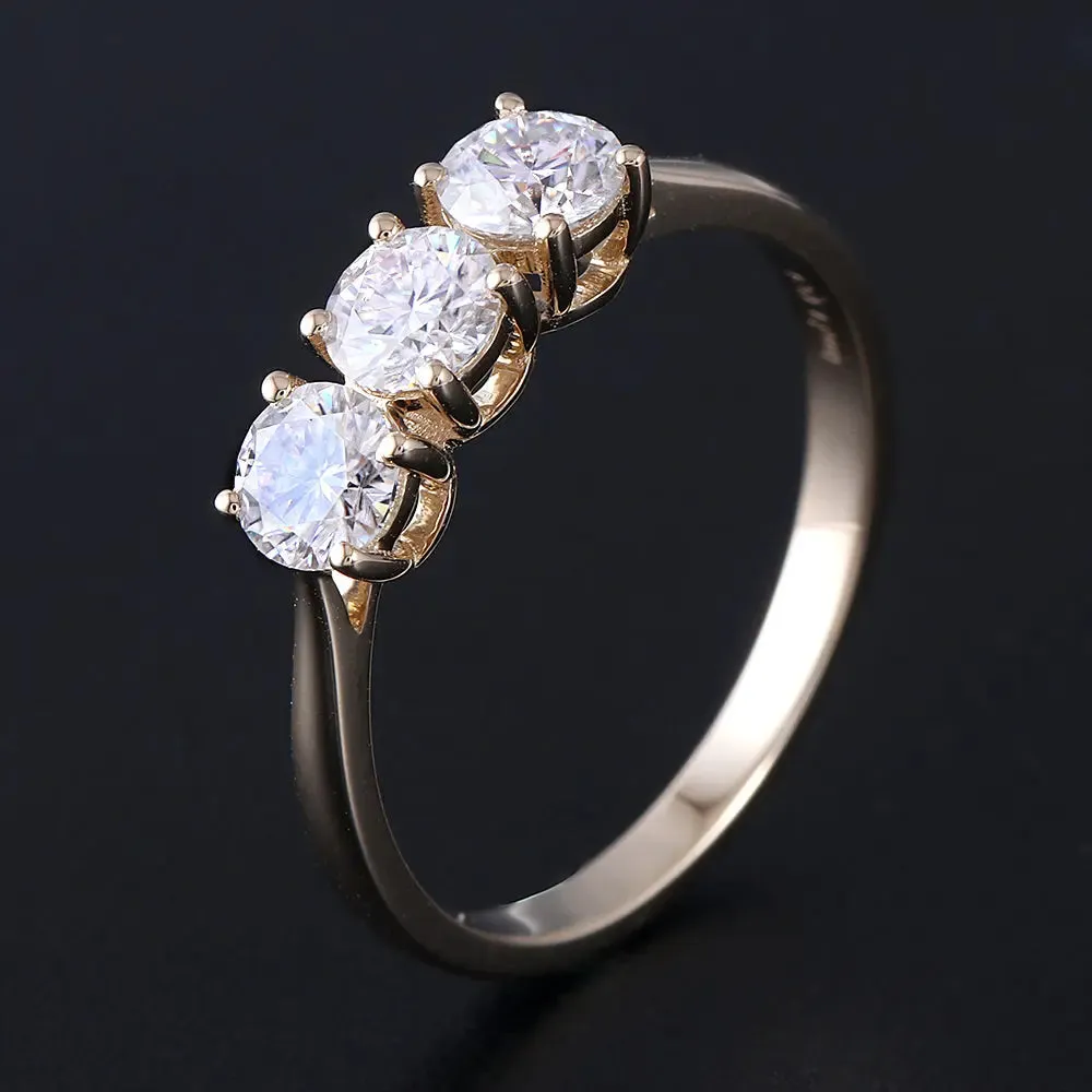 14k Yellow Gold 3 Stone Moissanite Ring 1ct Total