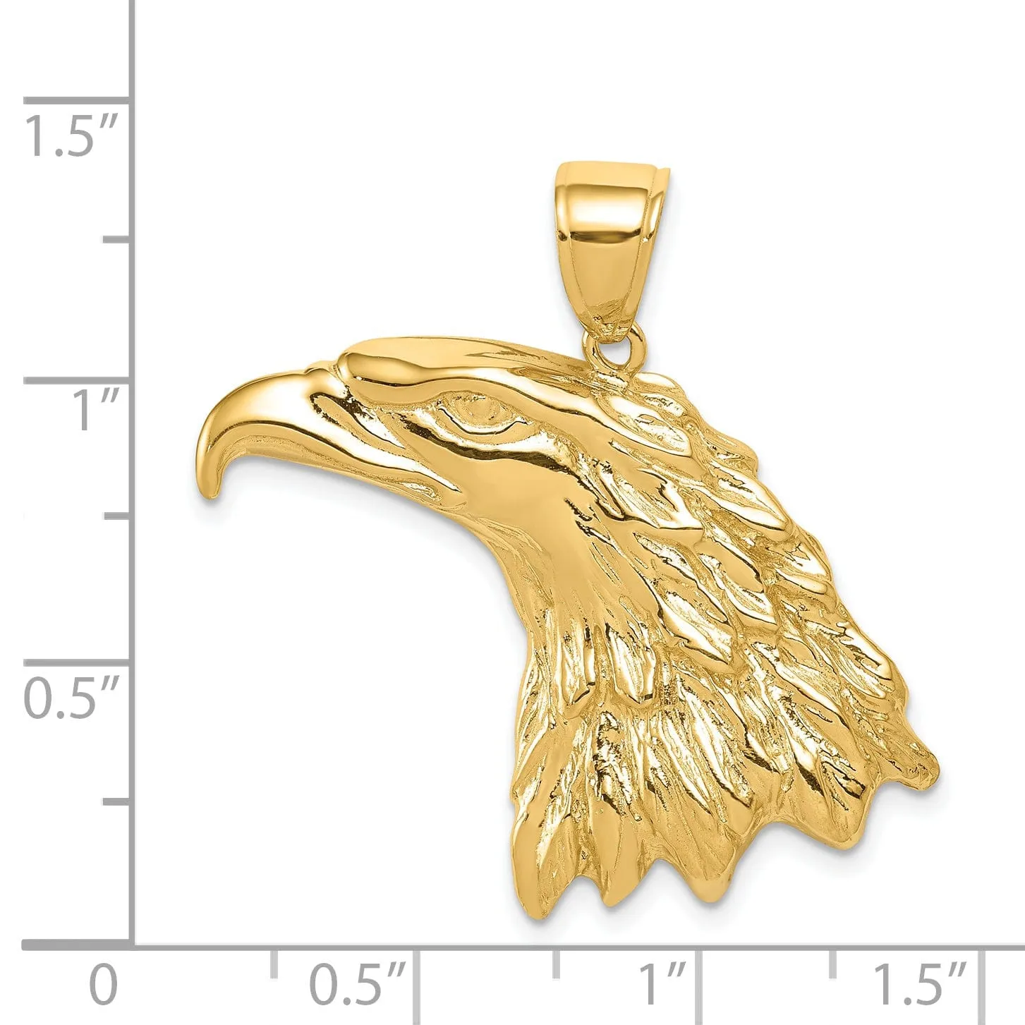 14k Yellow Gold Concave Solid Polished Textured Finish Mens Eagle Head Charm Pendant