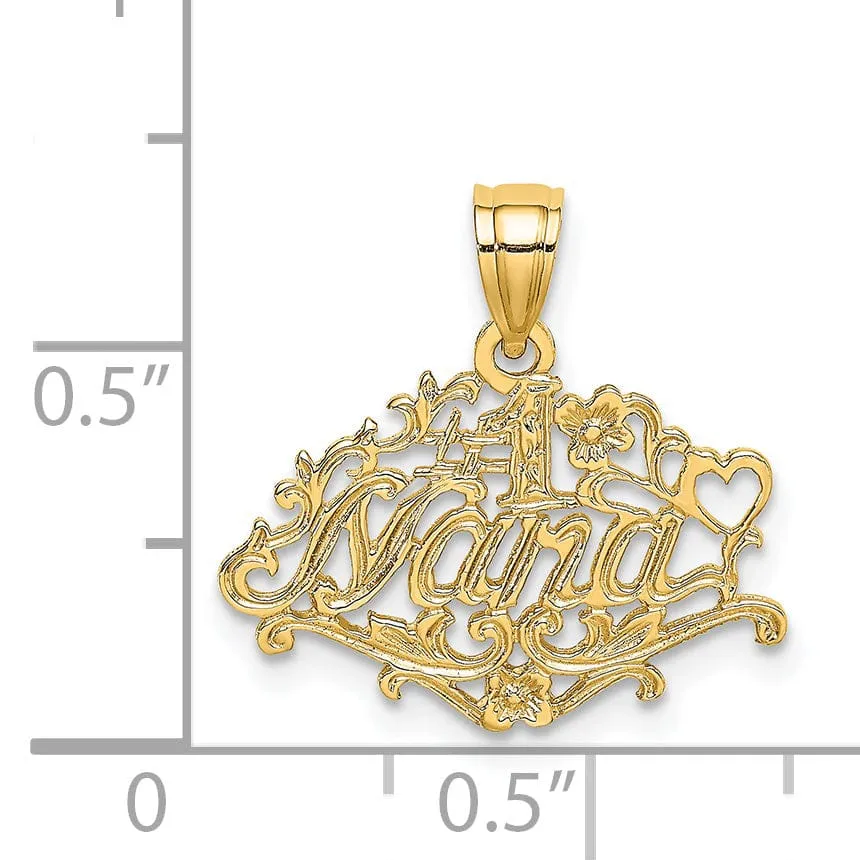 14K Yellow Gold Flat Back Polished Finish Script #1 NANA  Design Charm Pendant