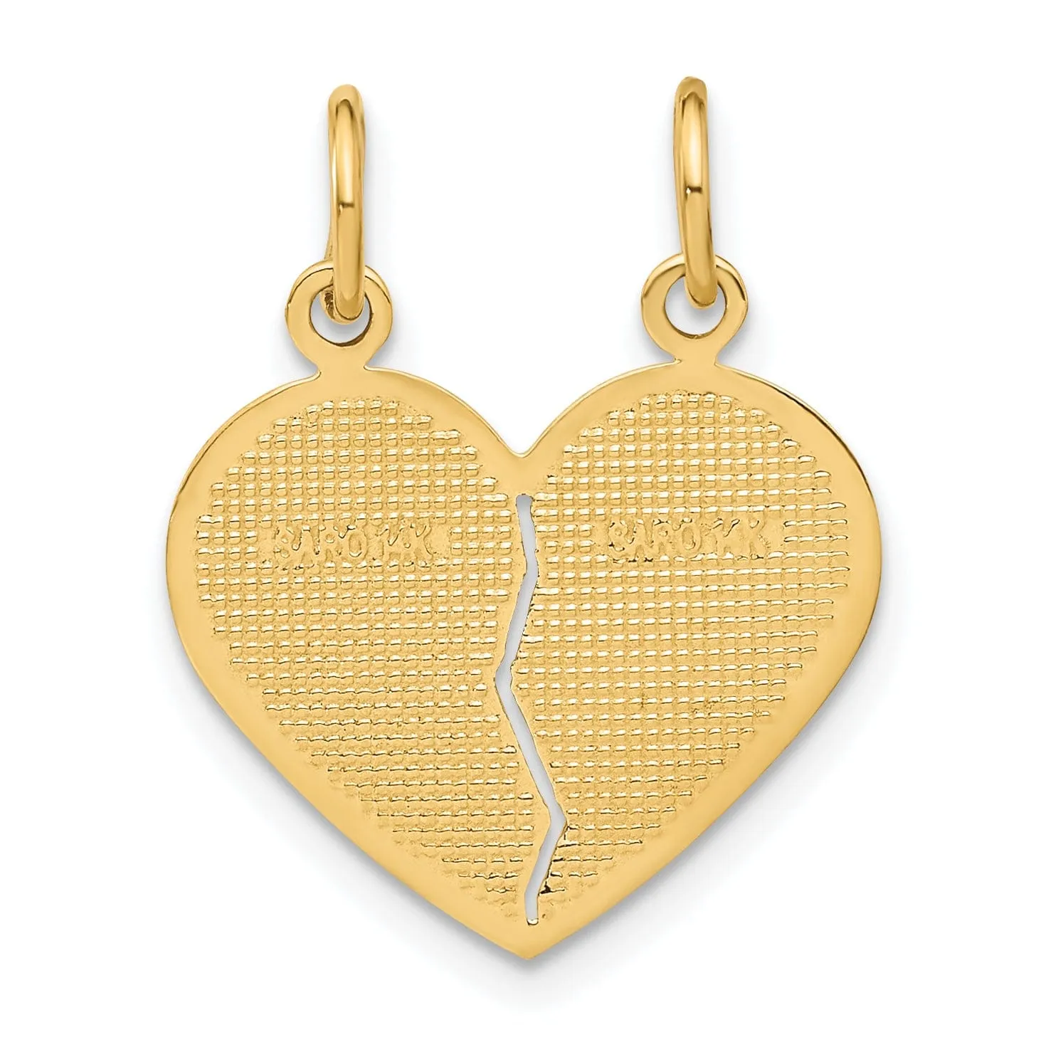 14k Yellow Gold Flat BackTextured Polished Finish Break-A-Part DAUGHTER-MOM Heart Shape Design Charm Pendant