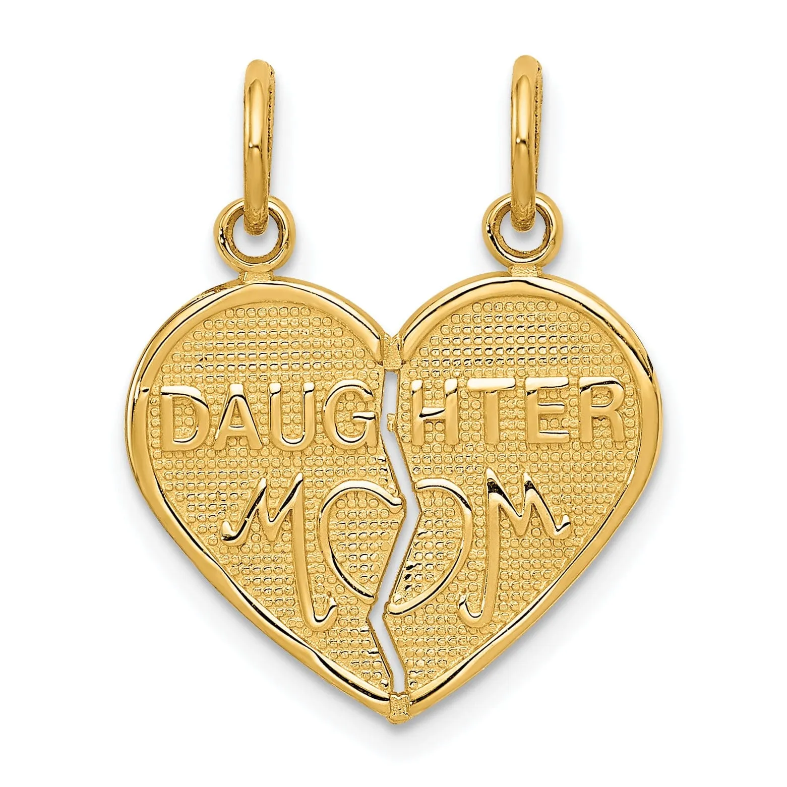 14k Yellow Gold Flat BackTextured Polished Finish Break-A-Part DAUGHTER-MOM Heart Shape Design Charm Pendant