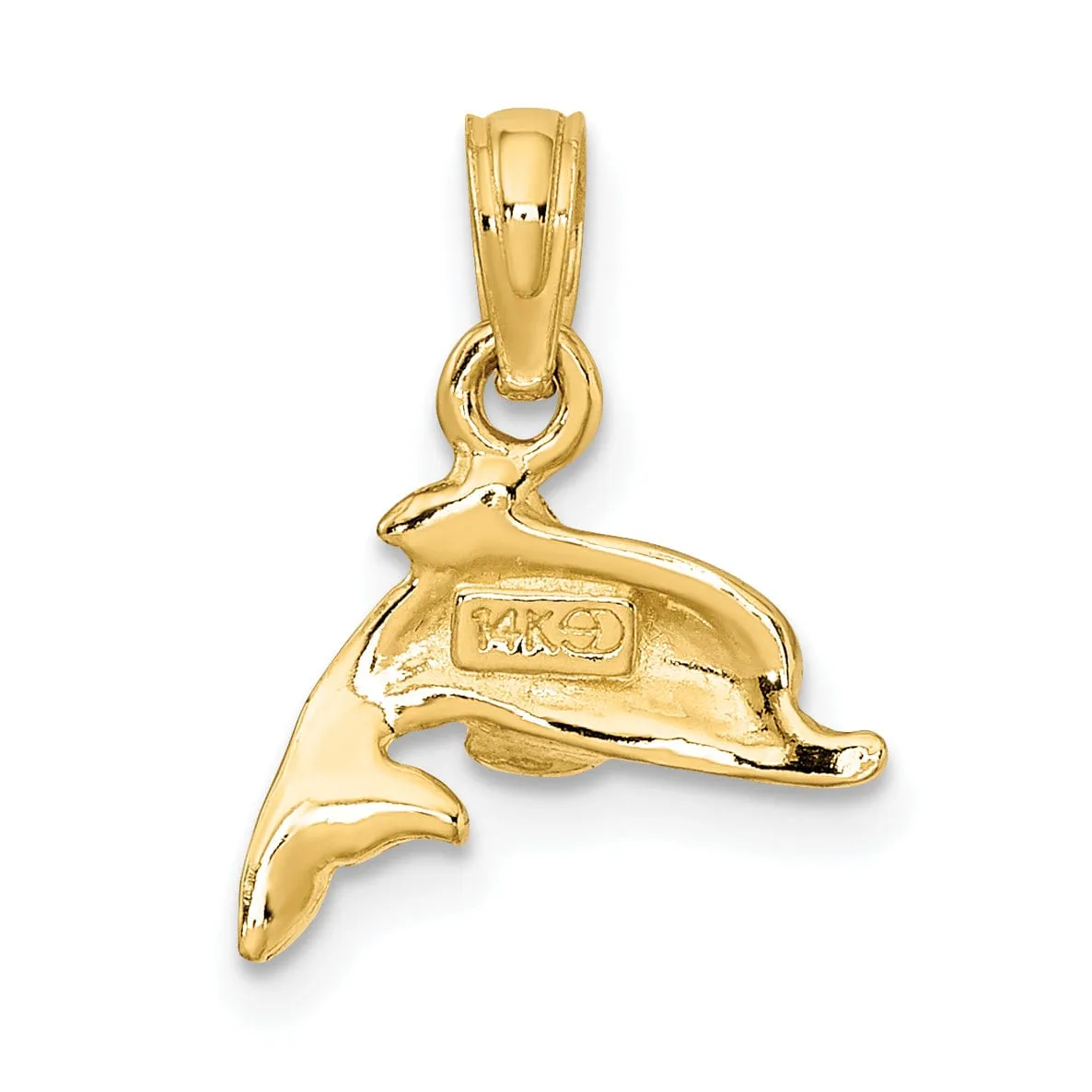 14K Yellow Gold Polished Blue Enamel Finish Dolphin Charm Pendant