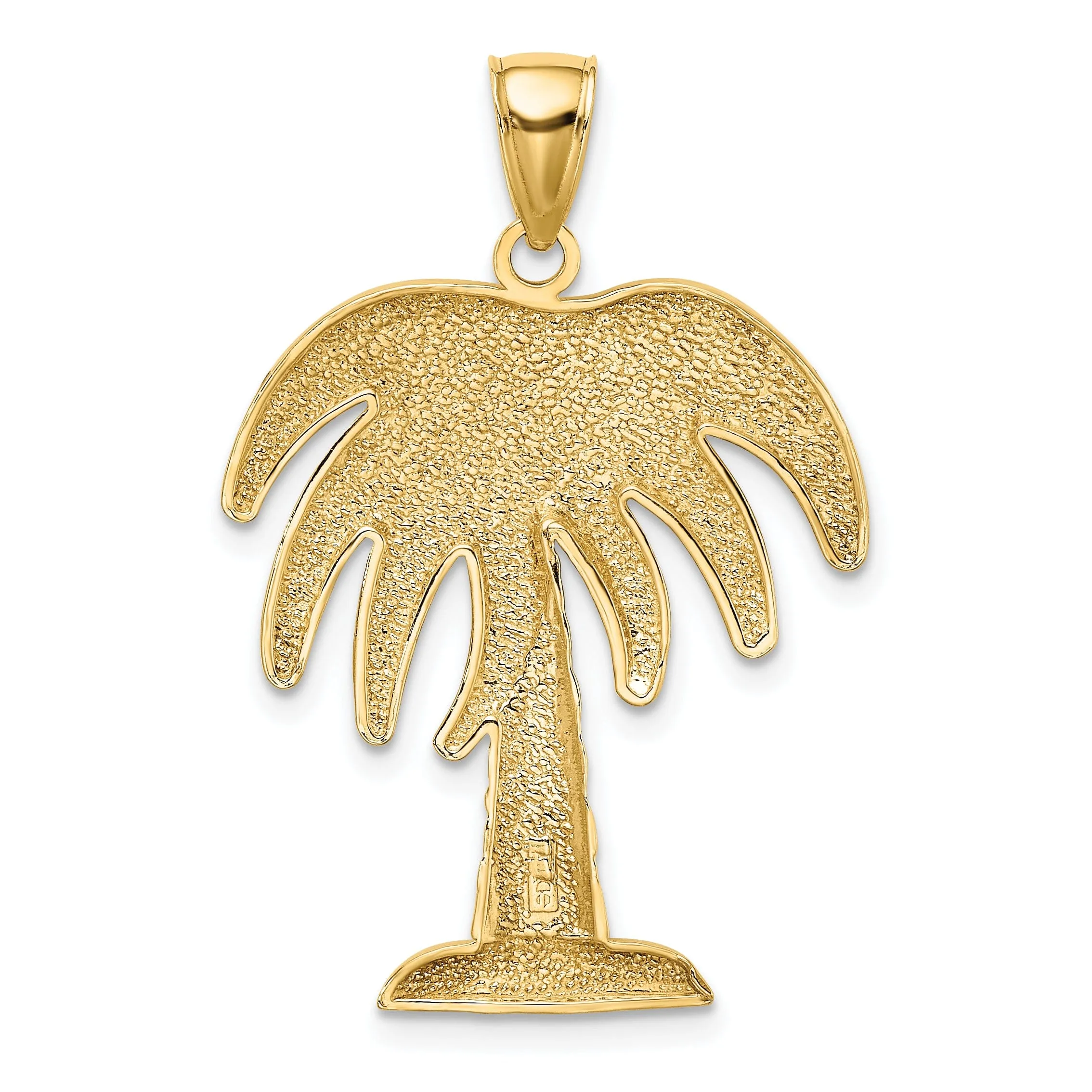 14K Yellow Gold Polished Concave Shape Large Charleston Palm Tree Pendant