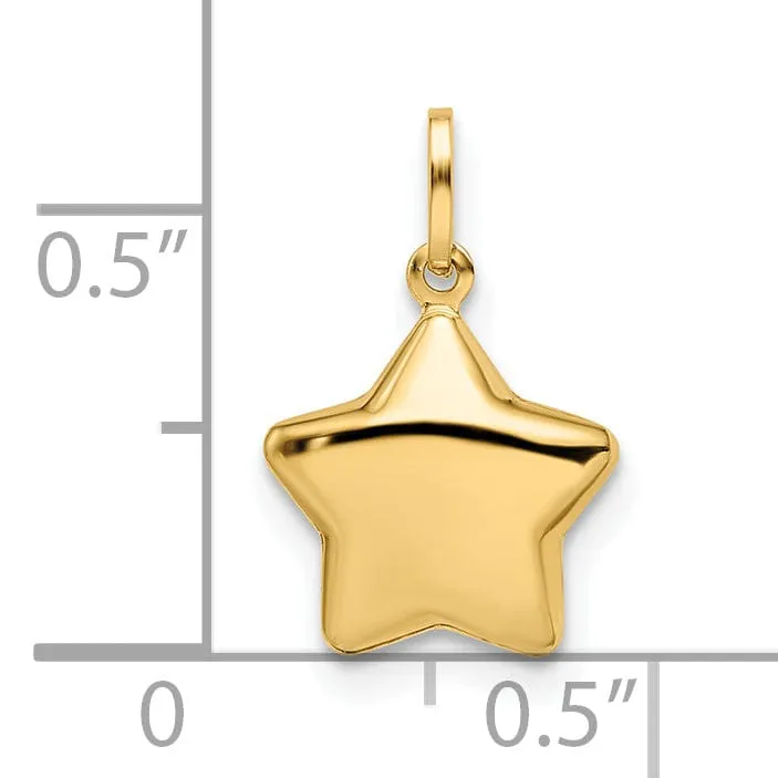 14k Yellow Gold Polished Finish 3-Diamentional Semi-Solid Womens Puffed Star Design Charm Pendant