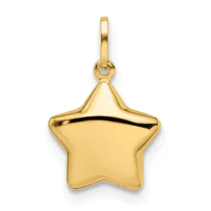 14k Yellow Gold Polished Finish 3-Diamentional Semi-Solid Womens Puffed Star Design Charm Pendant