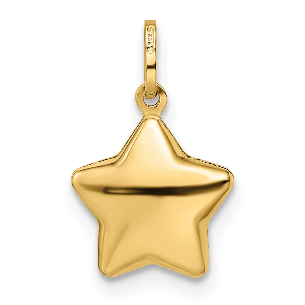 14k Yellow Gold Polished Finish 3-Diamentional Semi-Solid Womens Puffed Star Design Charm Pendant