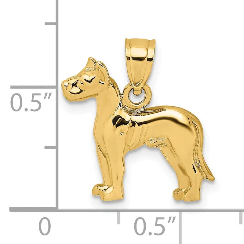 14k Yellow Gold Polished Finish Great Dane Dog Charm Pendant