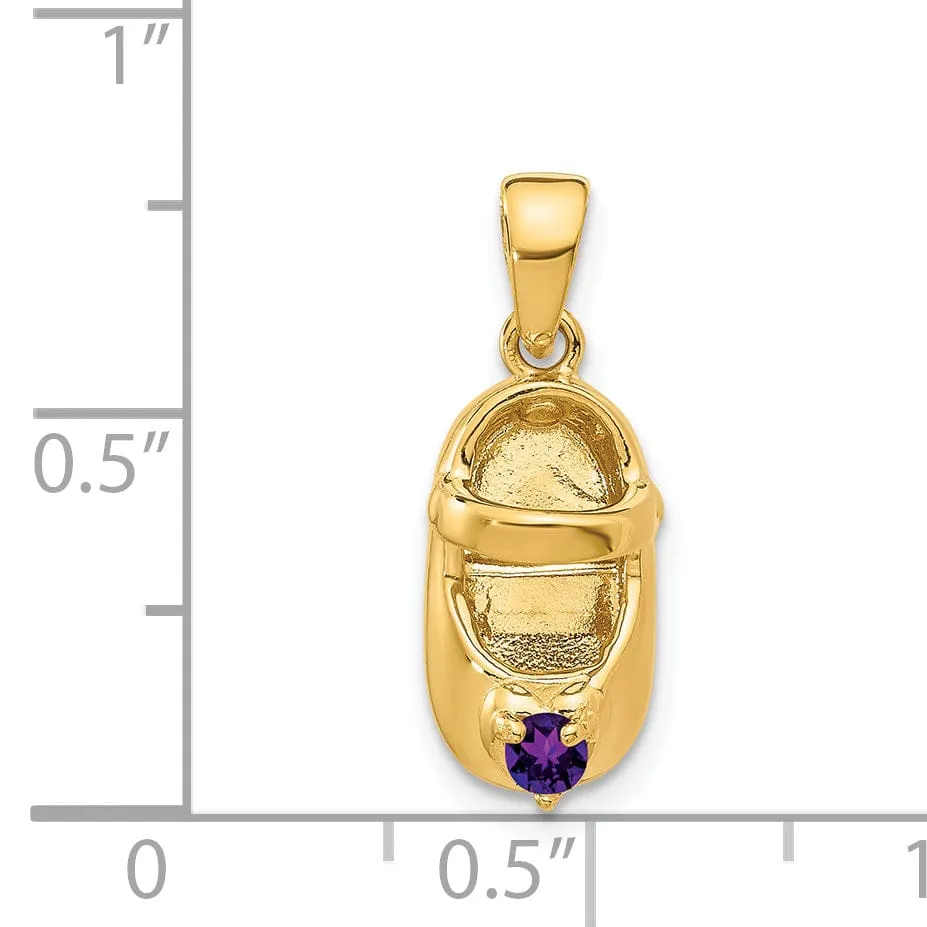 14k Yellow Gold Purple Stone 3D Baby Shoe Charm