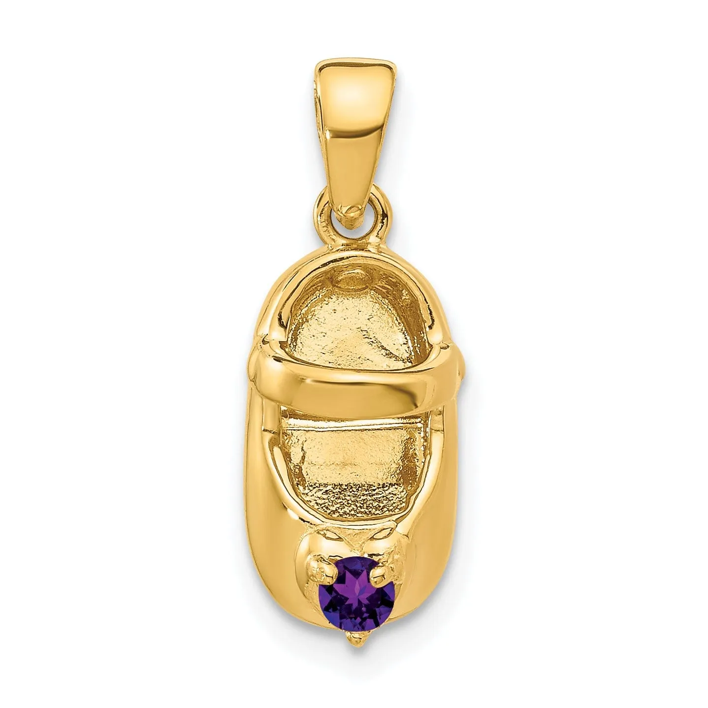 14k Yellow Gold Purple Stone 3D Baby Shoe Charm