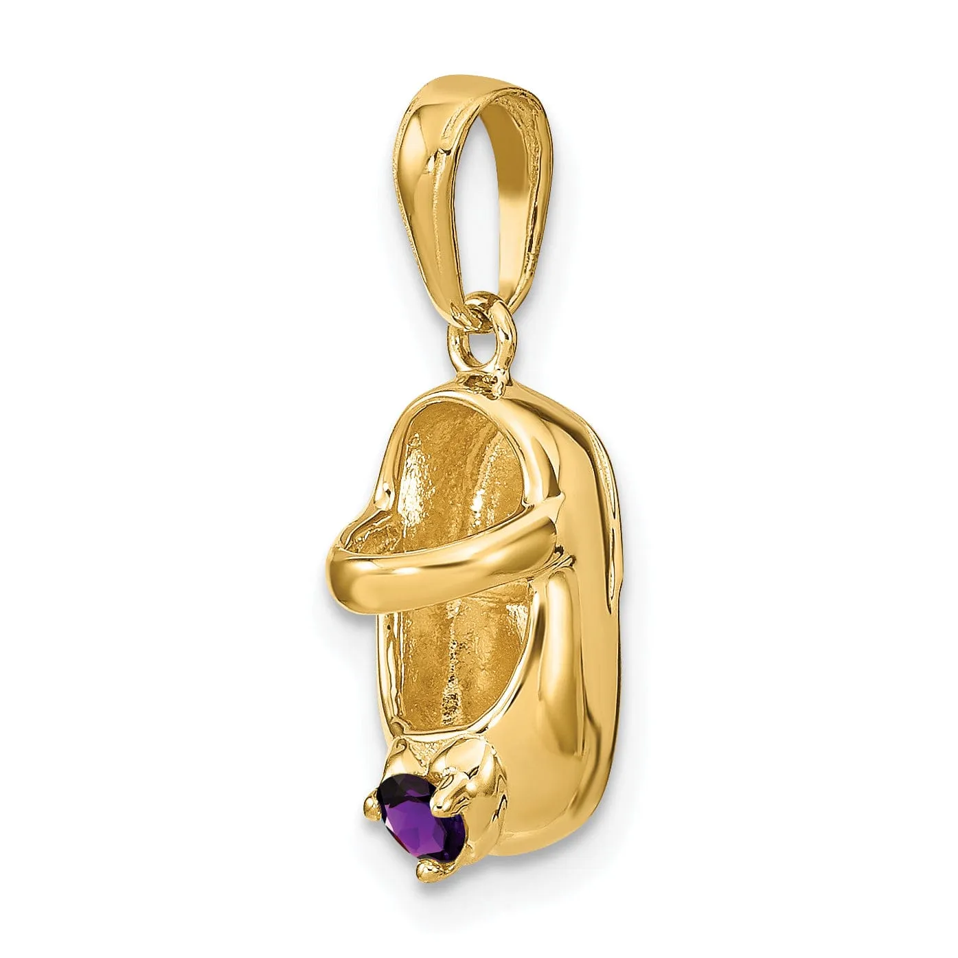 14k Yellow Gold Purple Stone 3D Baby Shoe Charm