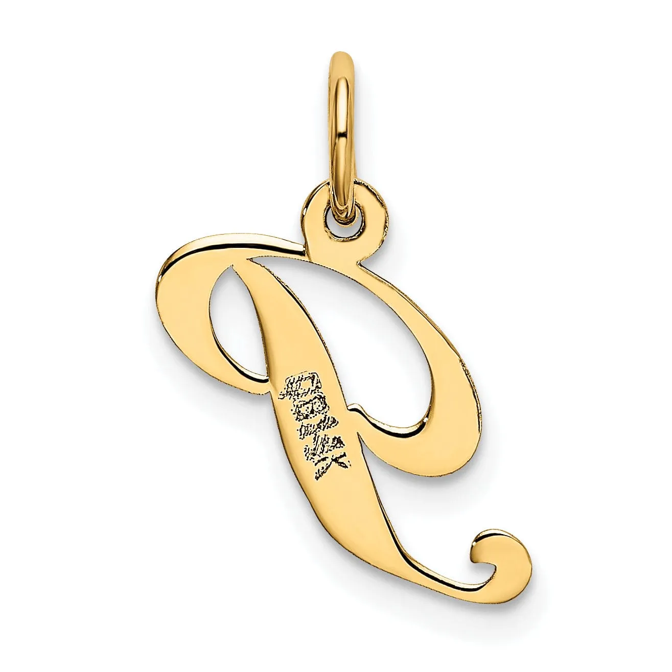 14K Yellow Gold Small Size Fancy Script Letter P Initial Pendant