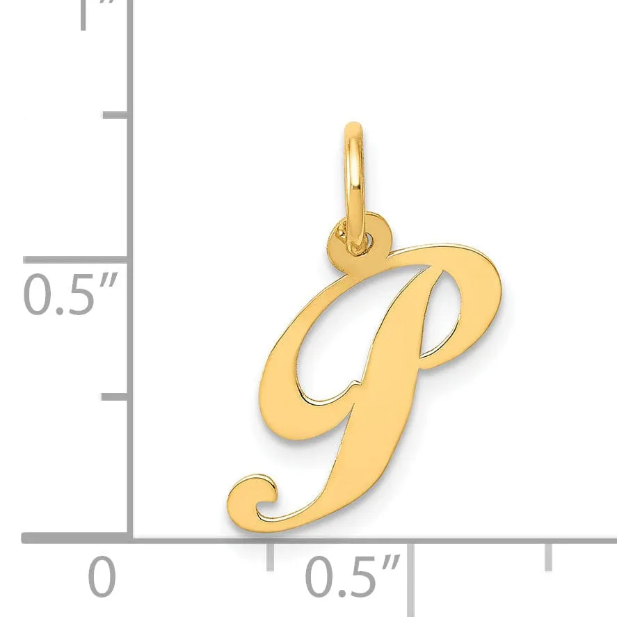 14K Yellow Gold Small Size Fancy Script Letter P Initial Pendant