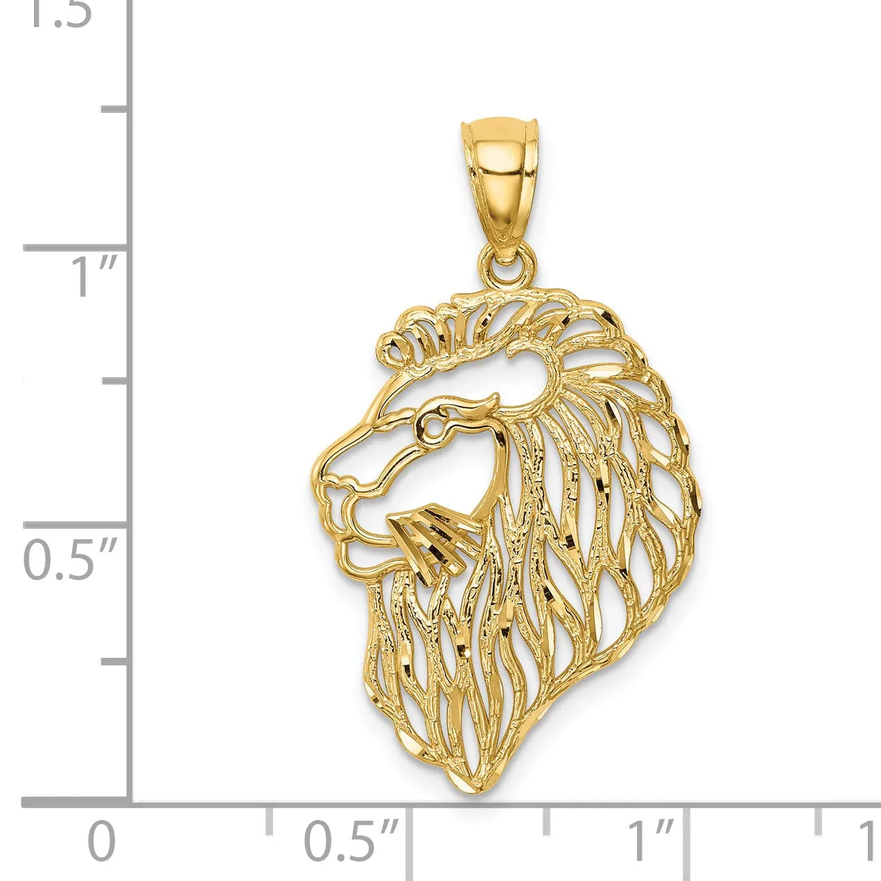 14K Yellow Gold Solid Polished D.C Lion Head Design Charm Pendant