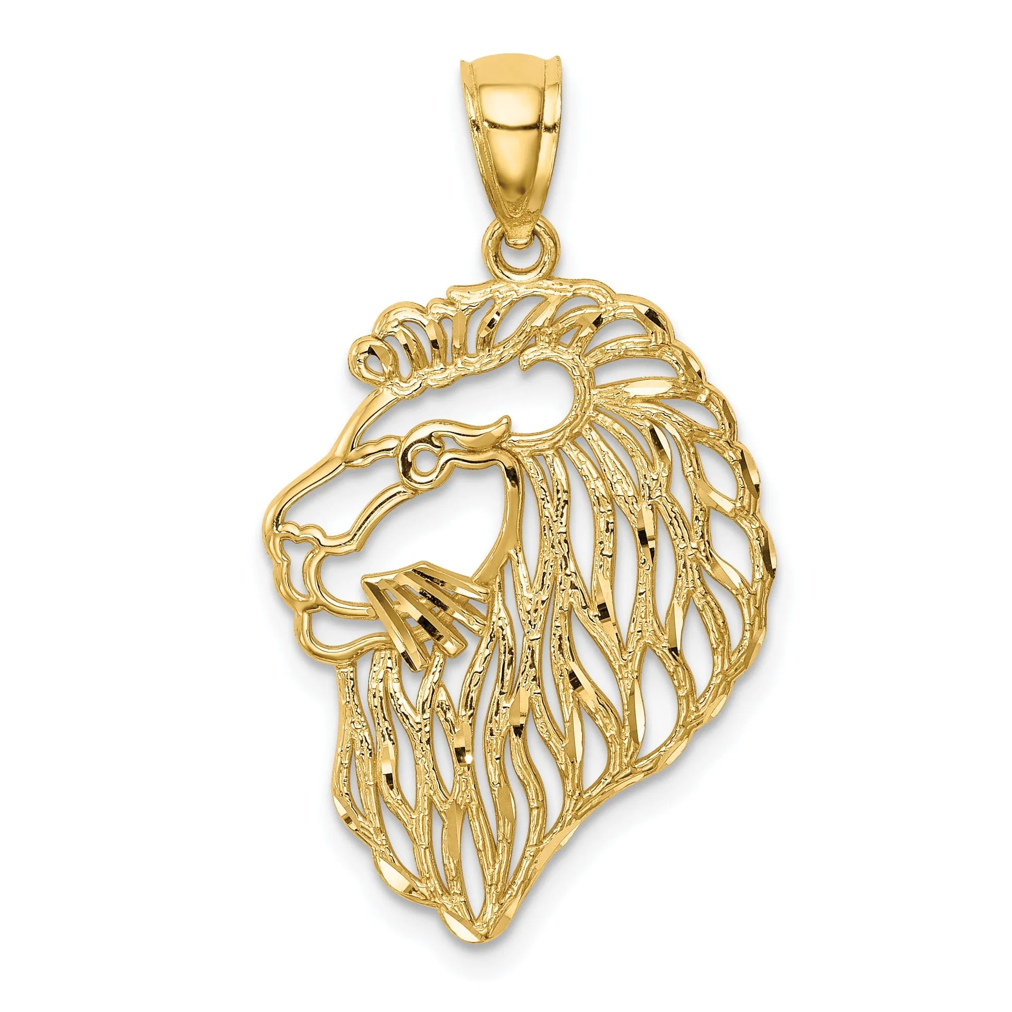 14K Yellow Gold Solid Polished D.C Lion Head Design Charm Pendant