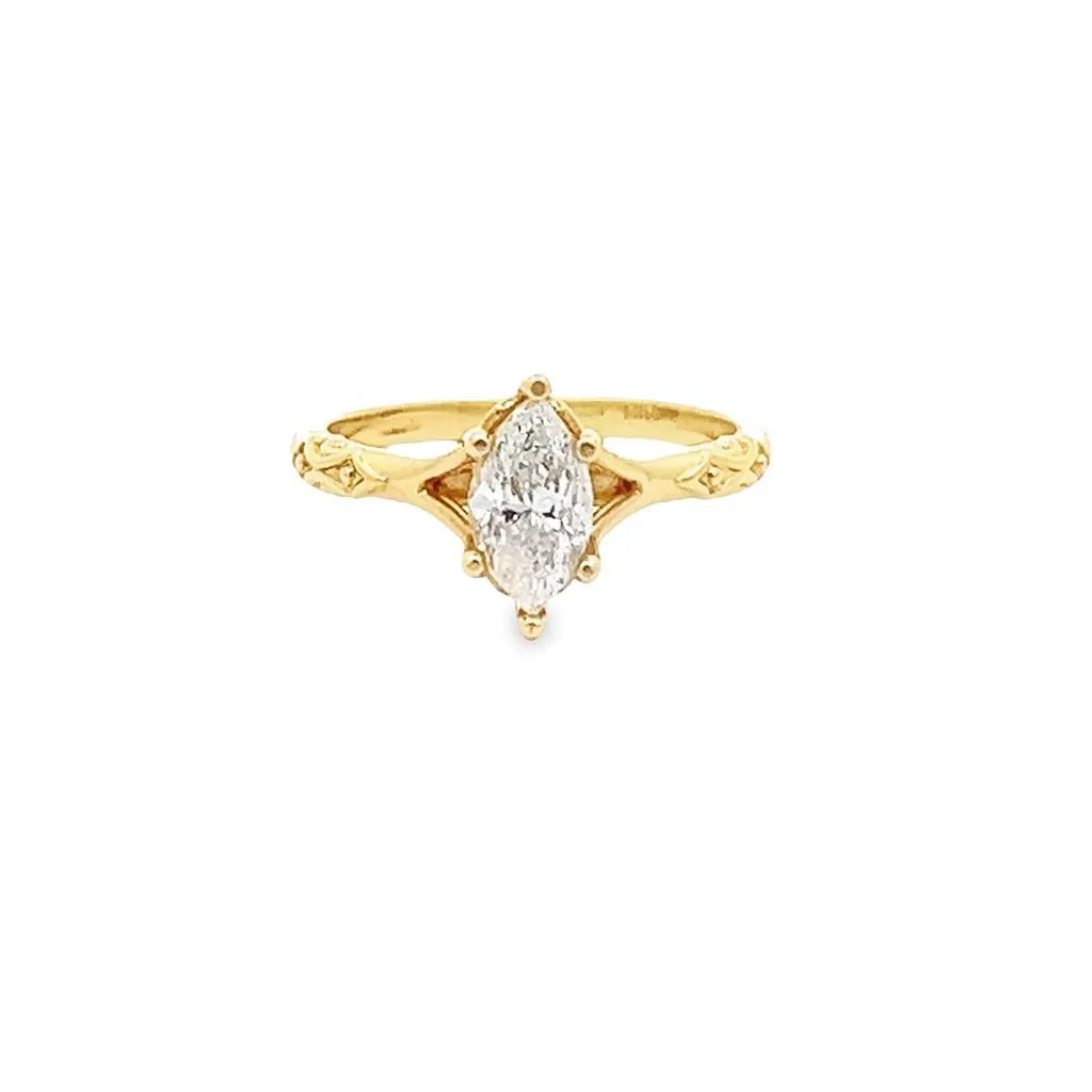 14K Yellow Gold Solitaire Marquise 1.00ctw Diamond Engagement Ring