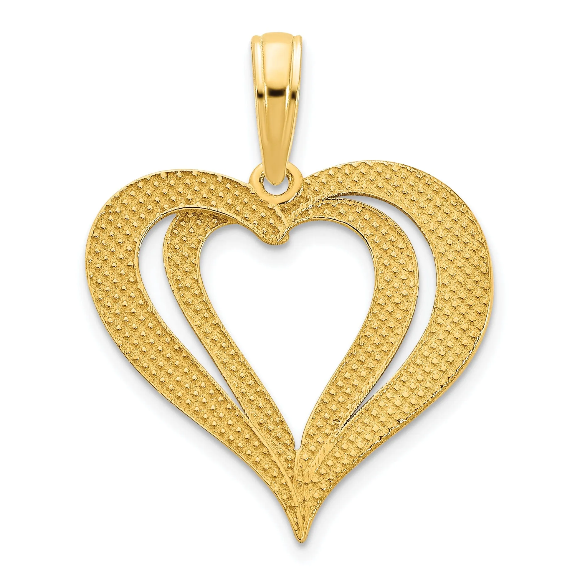 14k Yellow Gold Textured Back Polished Finish Women's Fancy Heart in Heart Design Charm Pendant