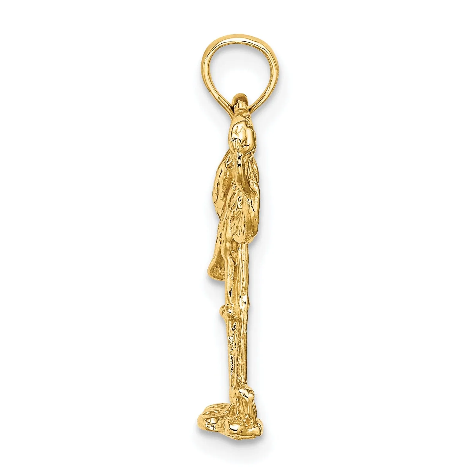 14K Yellow Gold Textured Polished Finish 3-Dimensional Flamingo with Head Up Design Charm Pendant