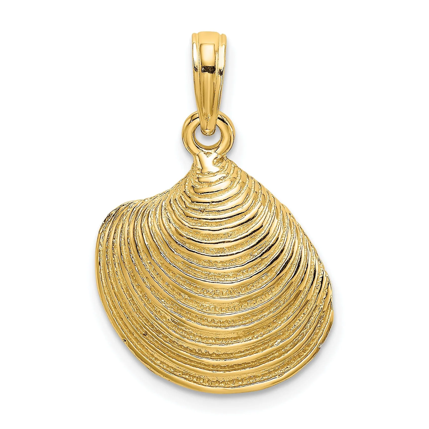 14K Yellow Gold Textured Polished Finish Clam Shell Charm Pendant