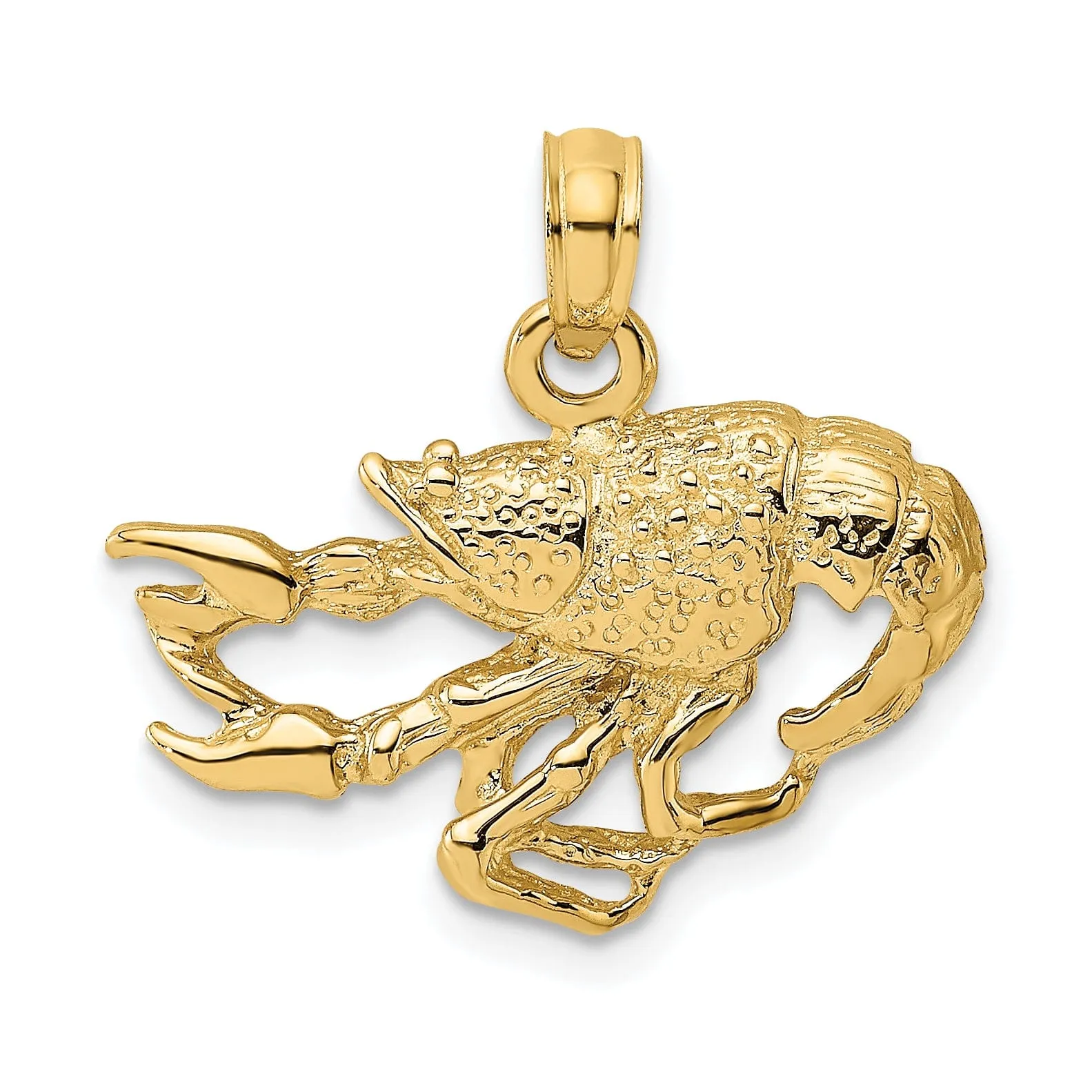 14K Yellow Gold Textured Polished Finish Solid Crawfish Pendant