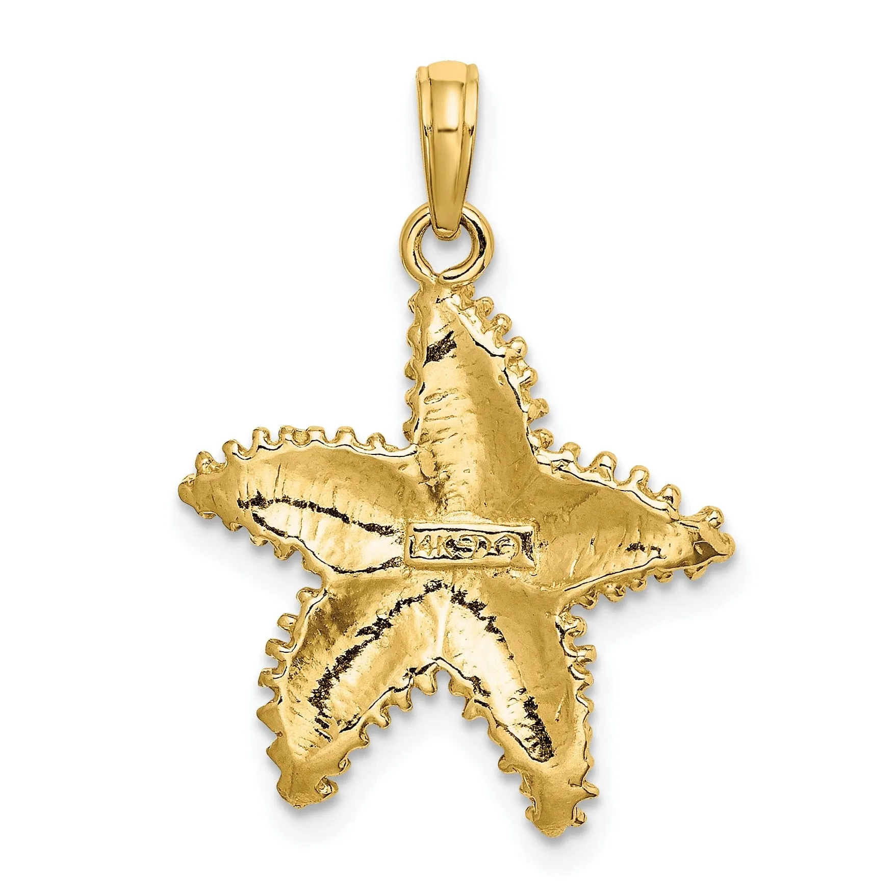 14K Yellow Gold Textured Polished Finished Starfish Bead Design Charm Pendant