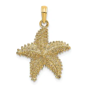 14K Yellow Gold Textured Polished Finished Starfish Bead Design Charm Pendant